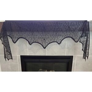 Halloween‎ Mantle Scarf Black Spider Web Lace Spooky Decor 94.5" Length